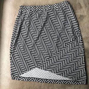 Black and White Faux Wrap Pencil Skirt